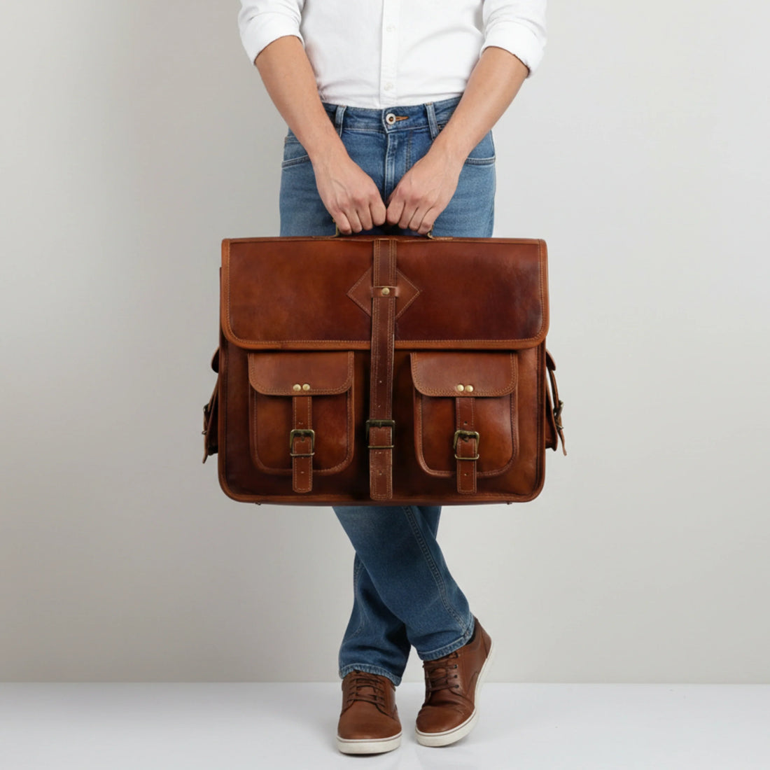 Men's full-grain leather messenger bag, a leather gift for him from IND Leather