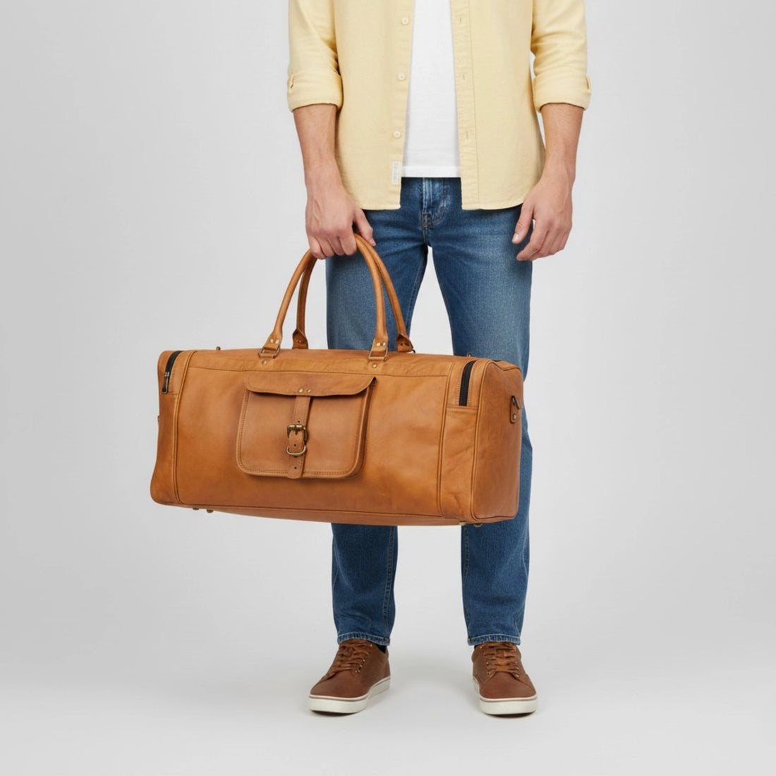 Men's leather weekender duffle bag by IND Leather