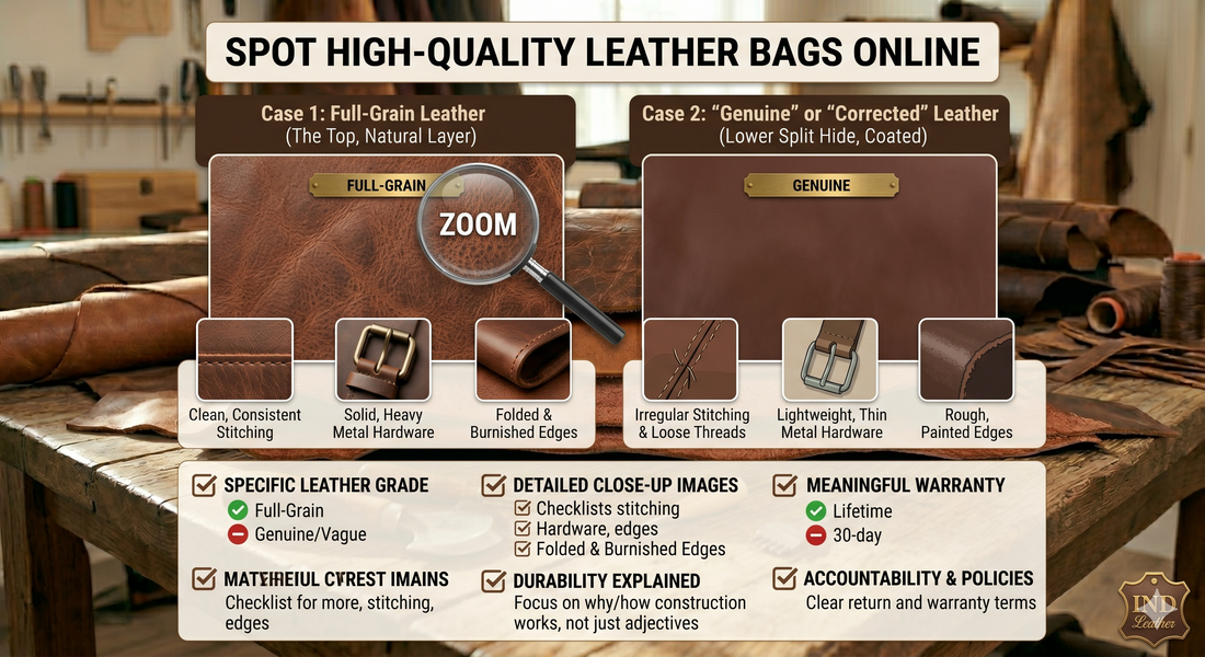 How Can You Spot a High-Quality Leather Bag Online?