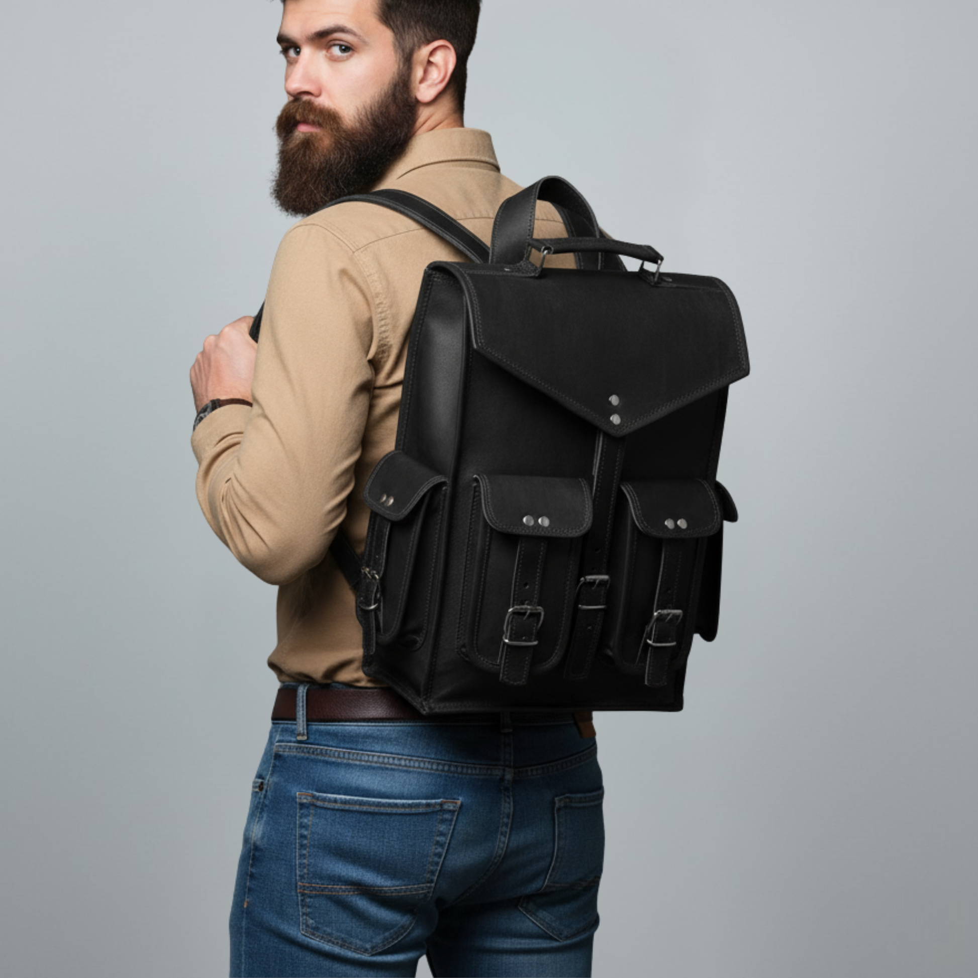cooper backpack leather cooper signature black leather bag by IND Leather USA