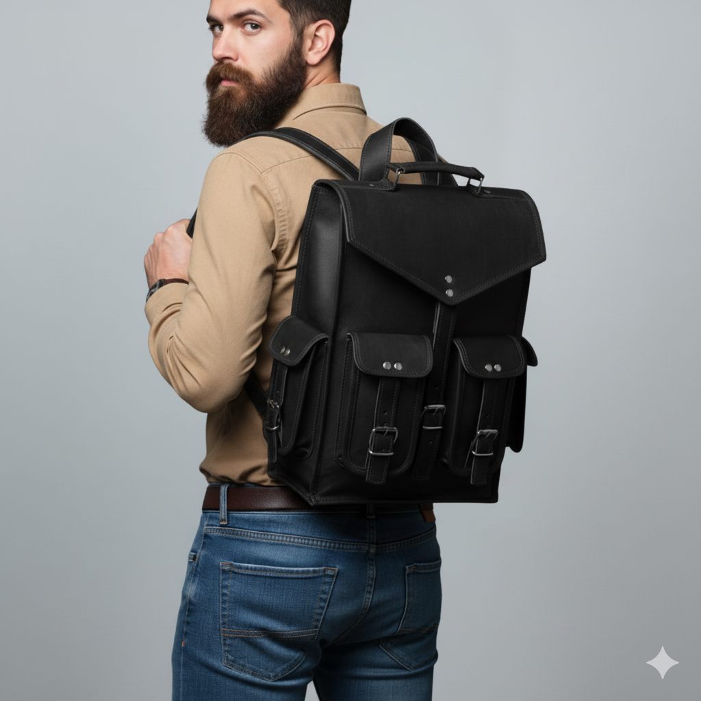 cooper small leather backpack cooper signature black leather bag by IND Leather USA