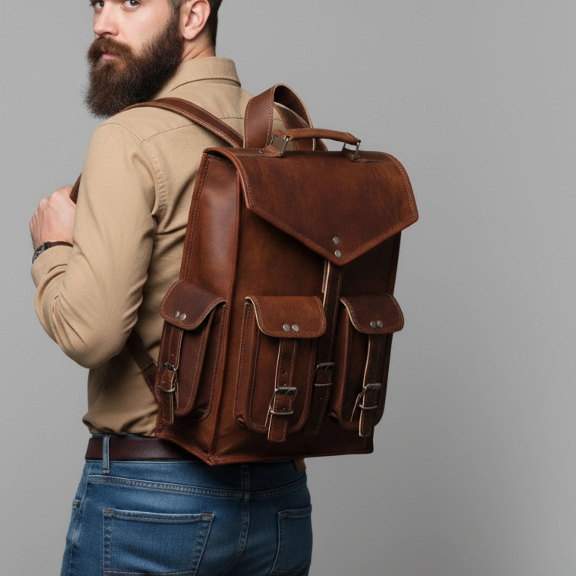 cooper backpack leather theres a dedicated pocket for your computer and two additional pockets for easy organization on the go TANWOOD Pure Leather Cooper Backpack