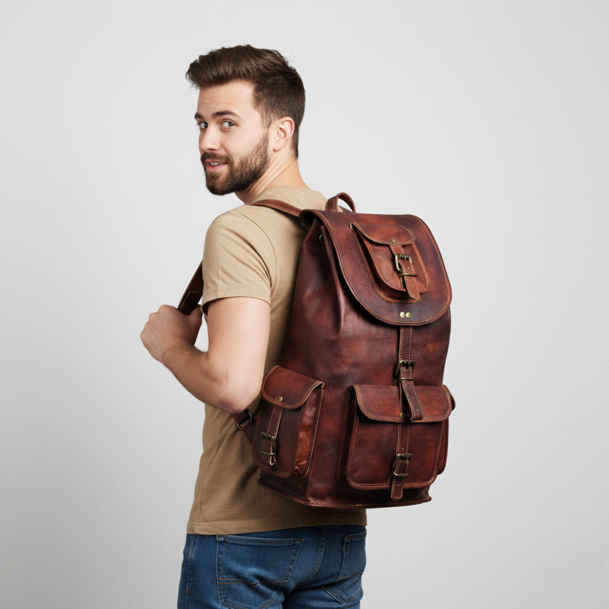best acadia classic leather backpack by IND Leather USA