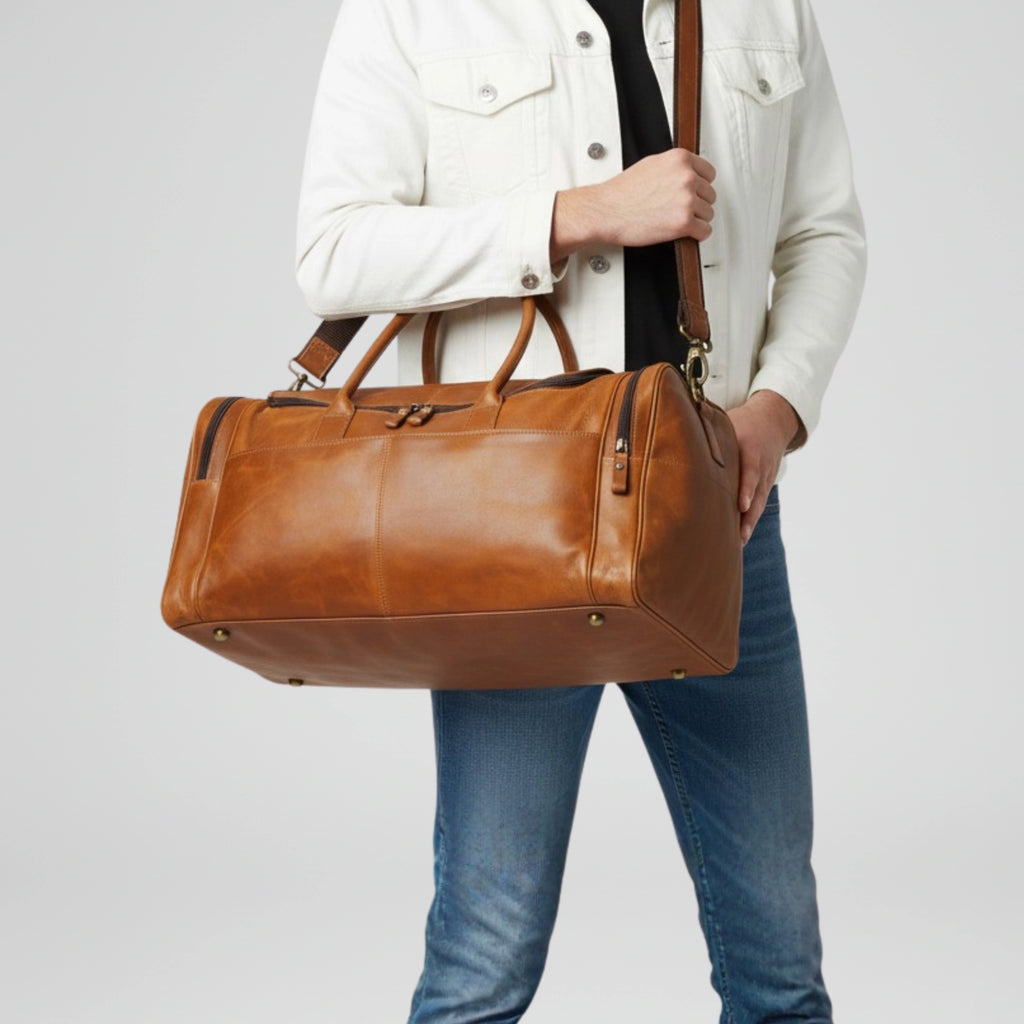 Voyageur Long Travel Leather Duffle, view 2 - IND Leather