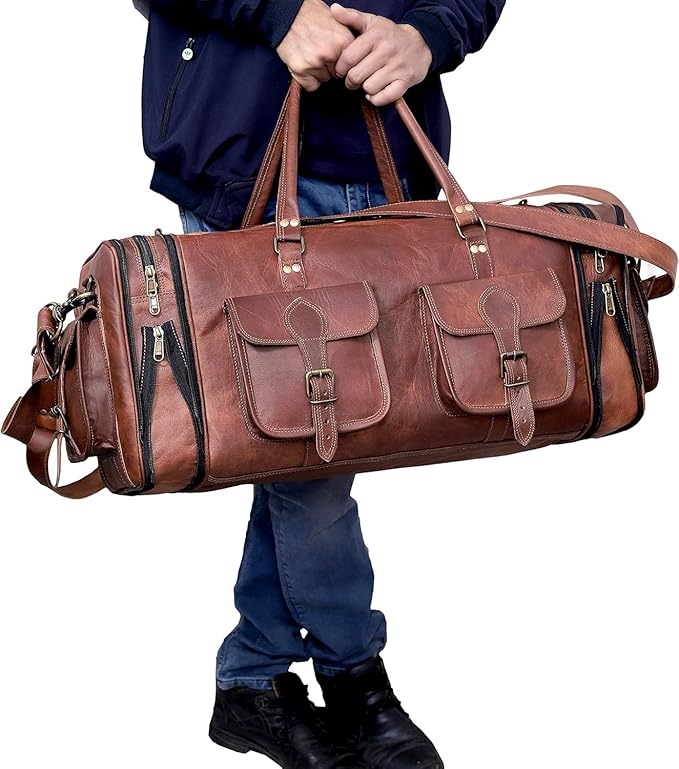 029 Leather Expandable Duffle