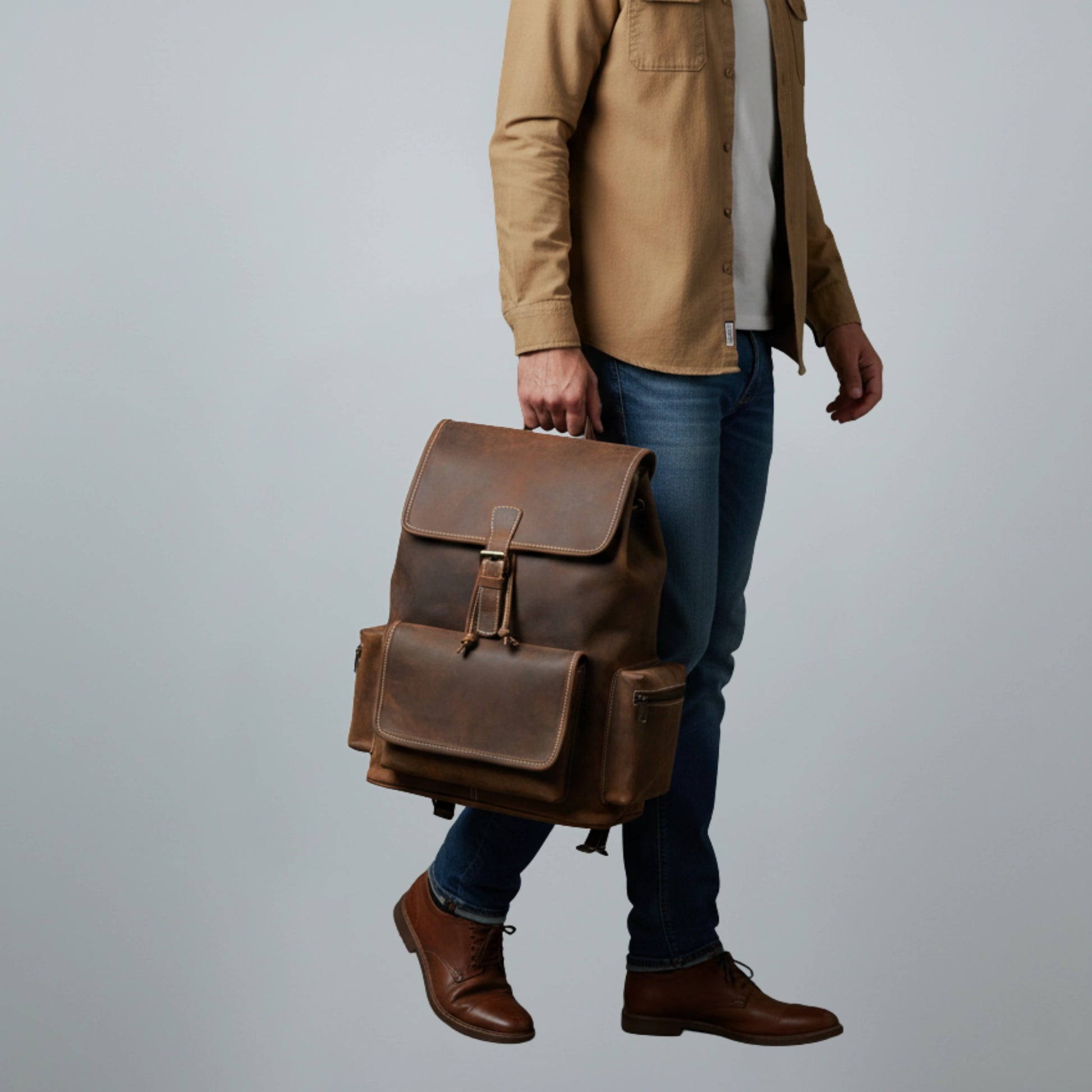 best denali top grain brown leather backpack by IND Leather