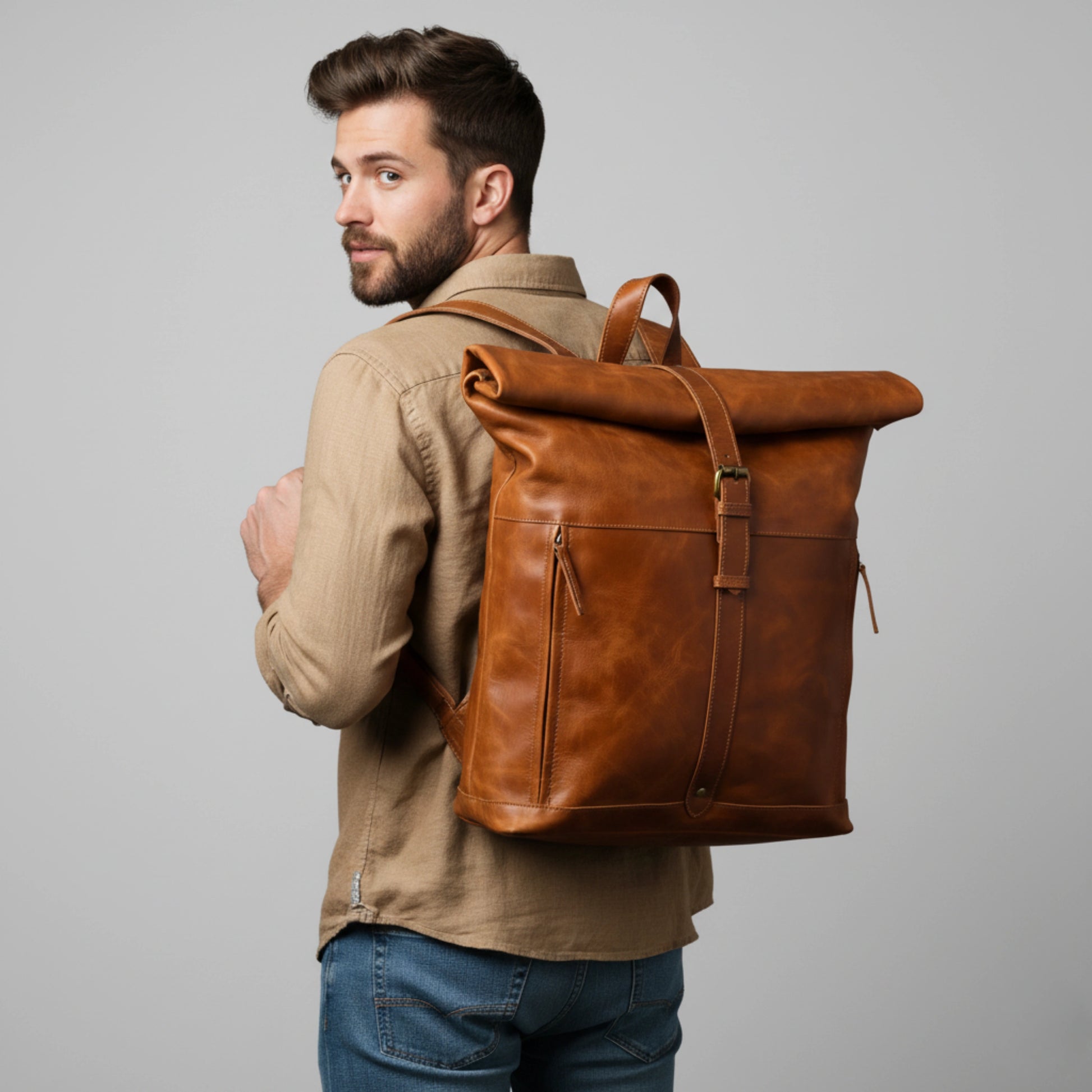 backpack rolltop leather best roll top leather backpack by IND Leather USA