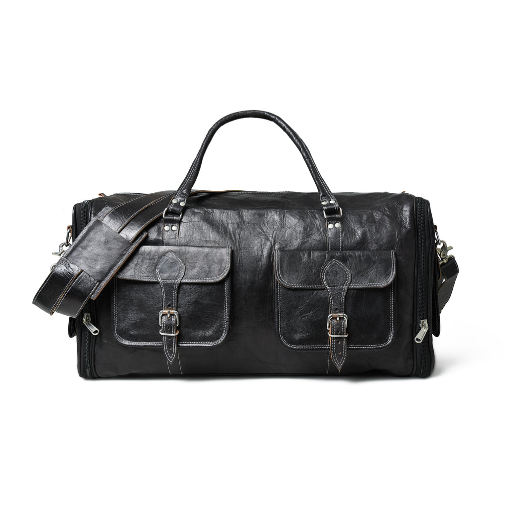 006 Leather Duffel Bag Black Expandable