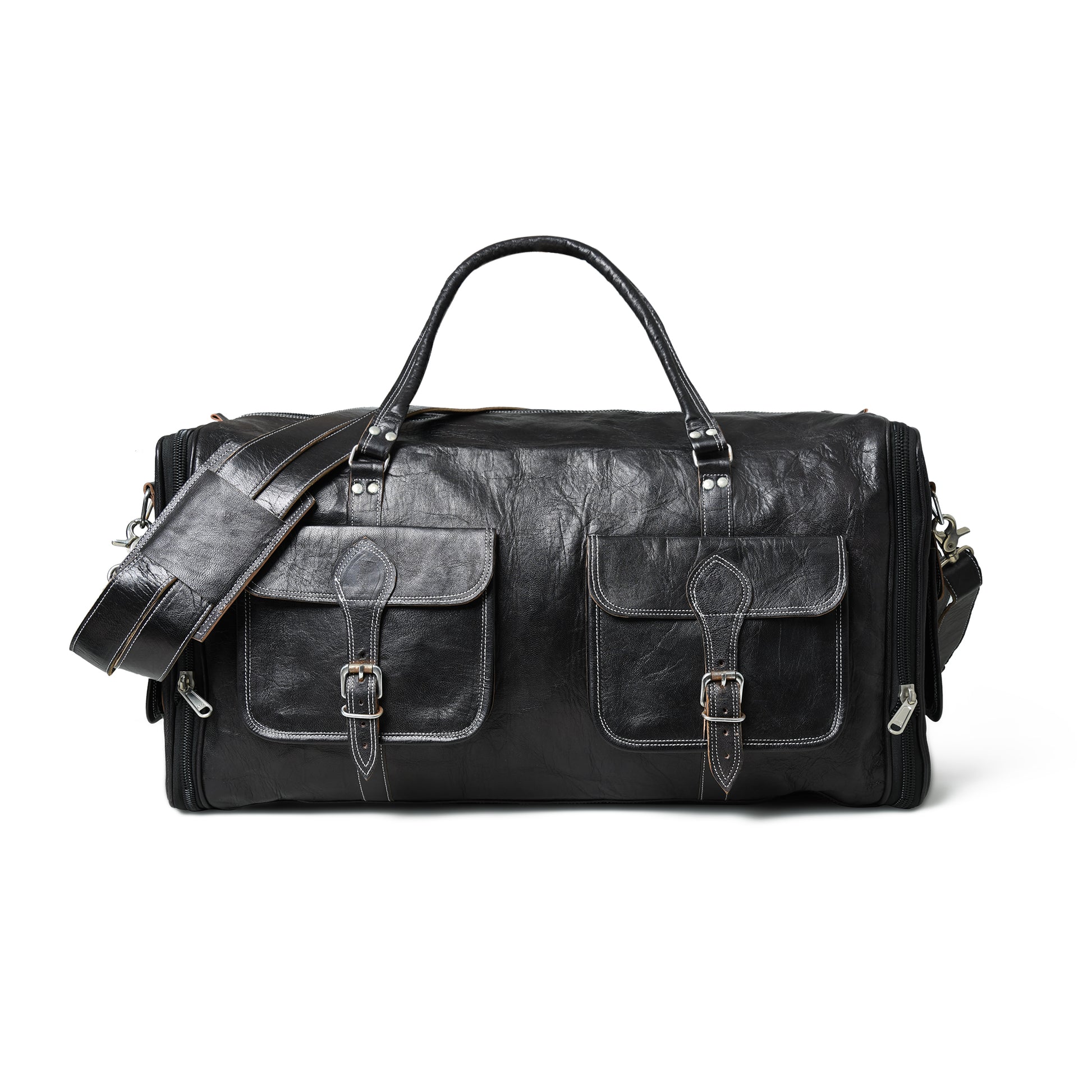 006 Leather Duffel Bag Black Expandable