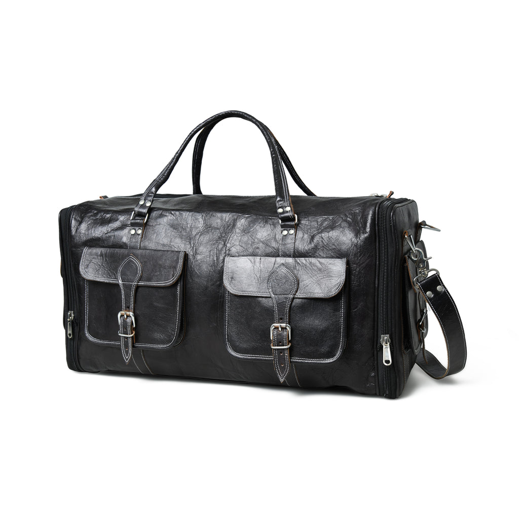 006 Leather Duffel Bag Black Expandable