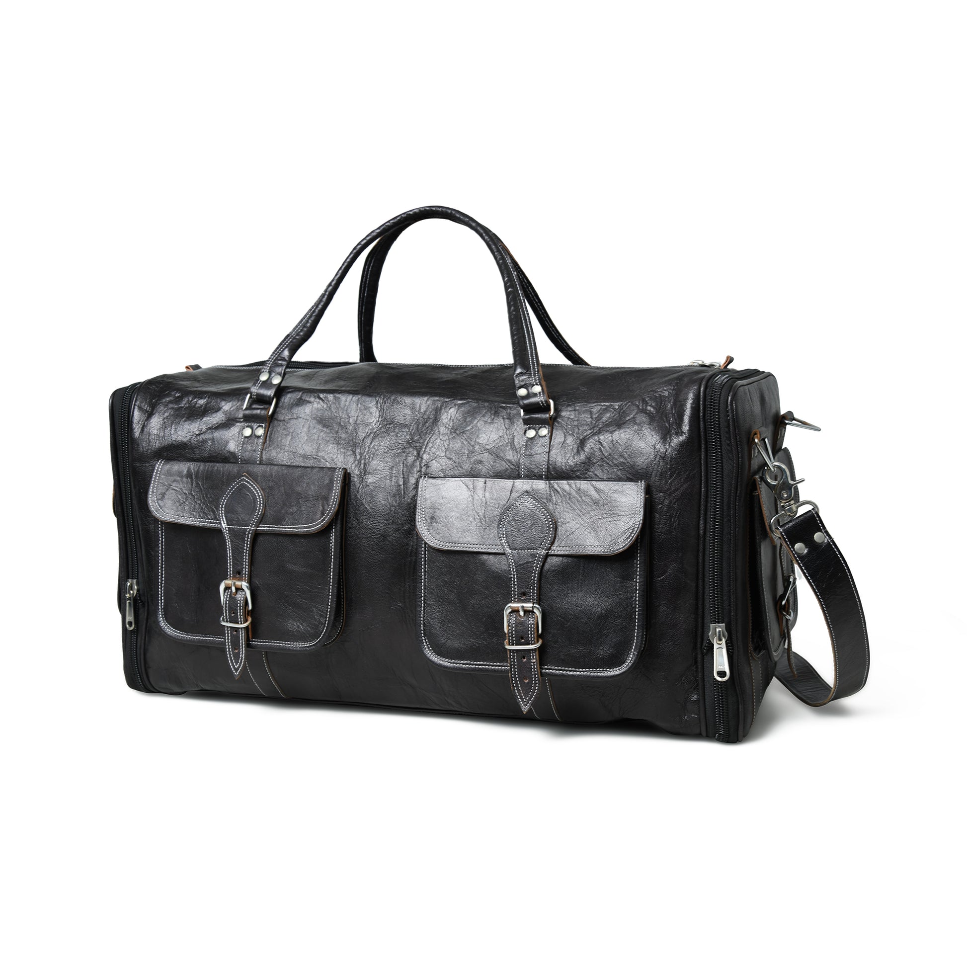 006 Leather Duffel Bag Black Expandable