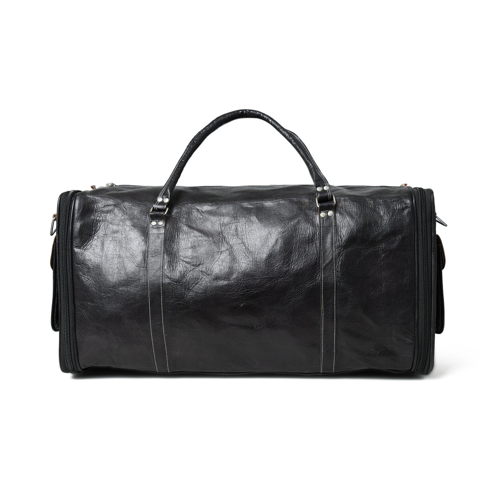006 Leather Duffel Bag Black Expandable