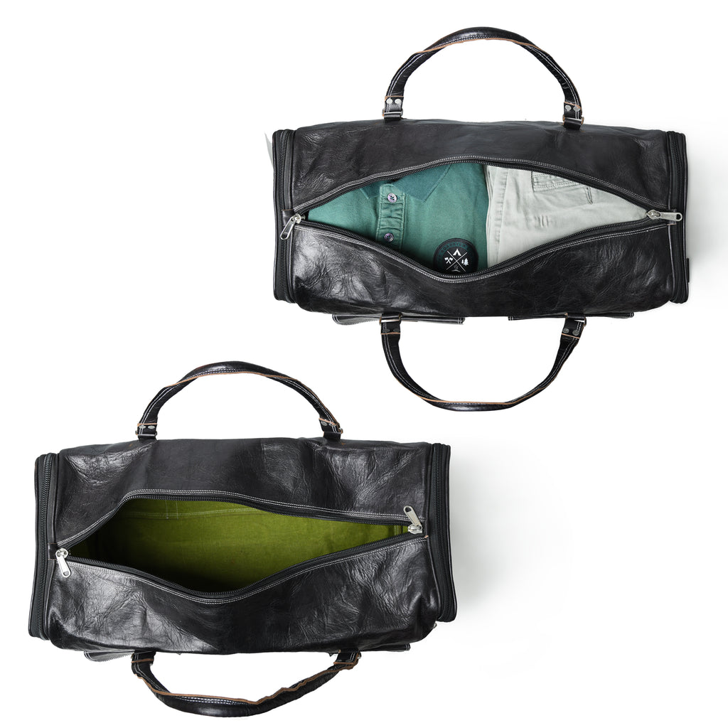 006 Leather Duffel Bag Black Expandable