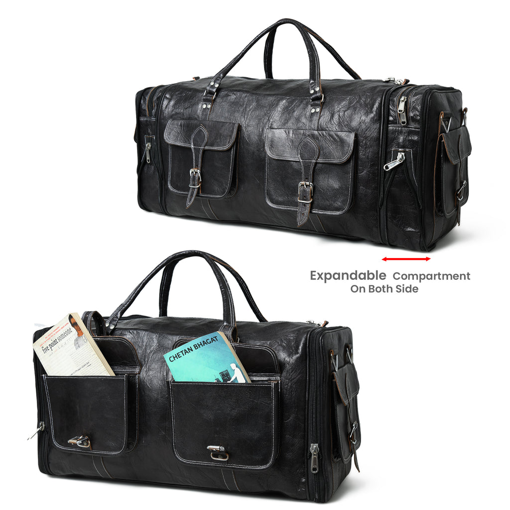 006 Leather Duffel Bag Black Expandable