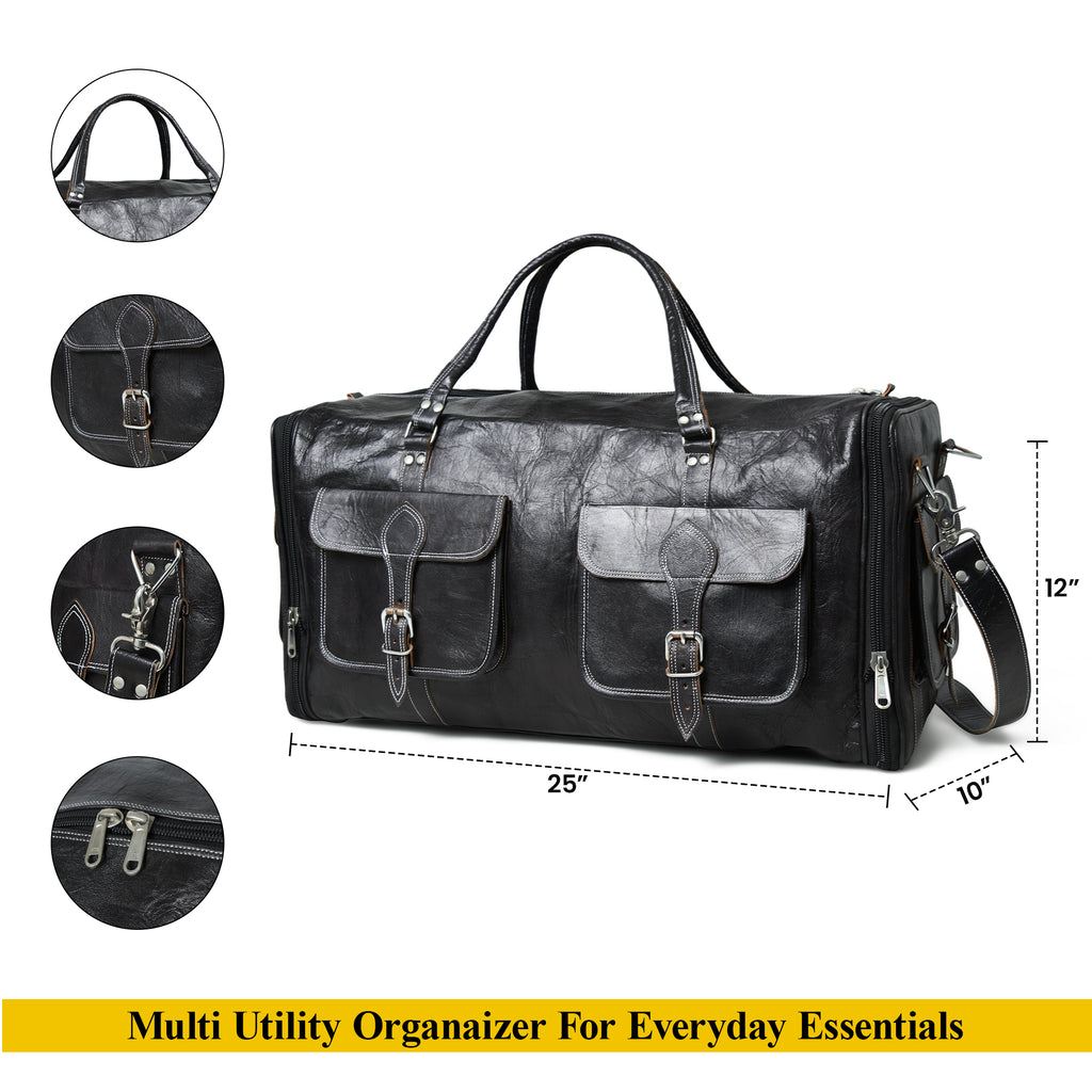 006 Leather Duffel Bag Black Expandable