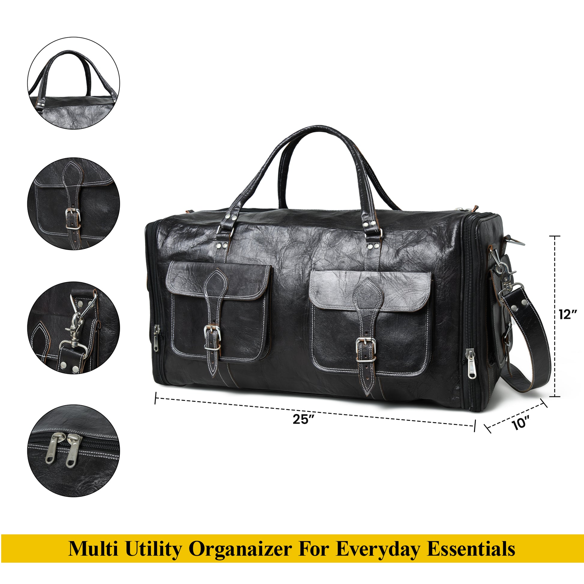 006 Leather Duffel Bag Black Expandable